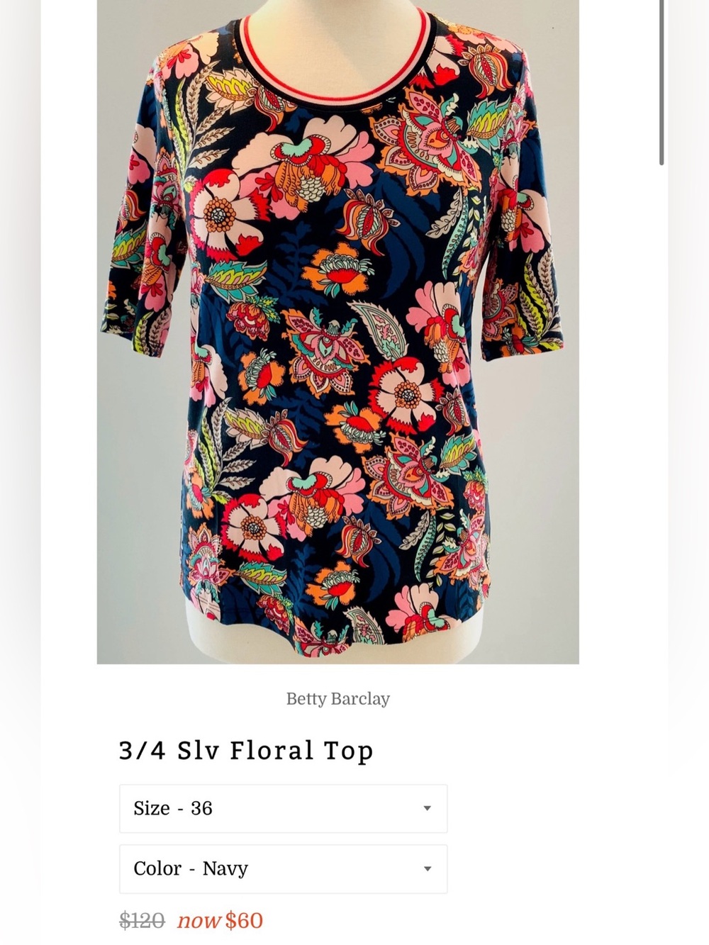 Betty Barclay Navy Floral Short-Sleeve Tee
